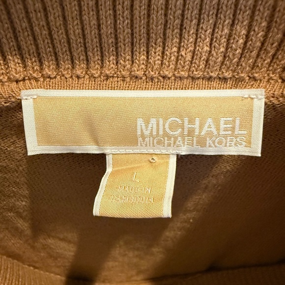 Michael Kors Cowl Neck Waffle Knit Brown Minimalist Textured Sweater Size Large - Picture 3 of 3